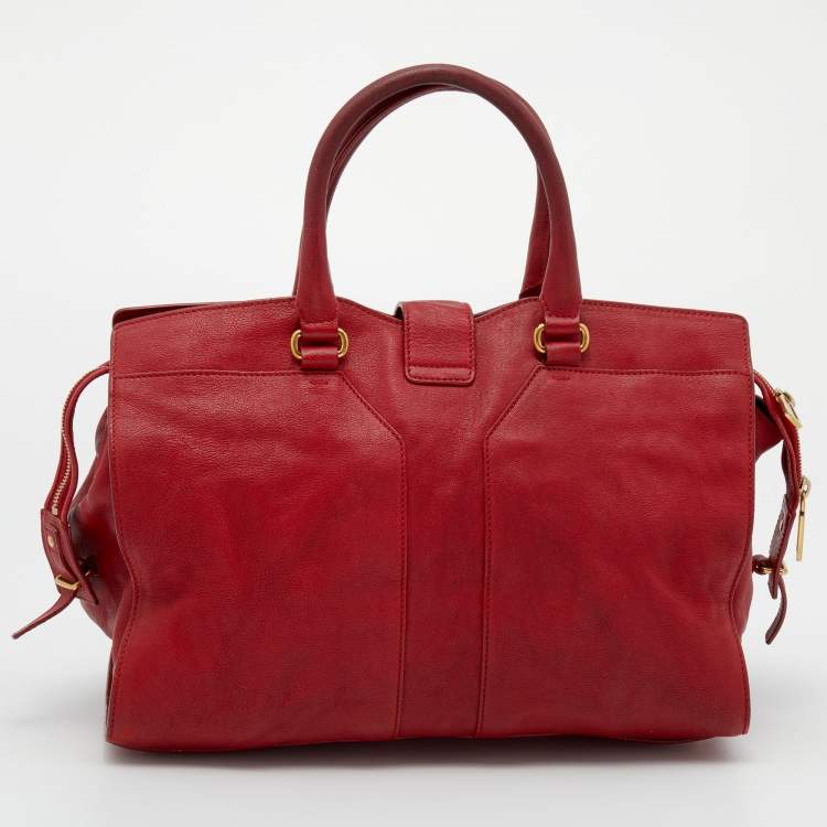 Pre Owned Yves Saint Laurent Red Leather Medium Cabas Chyc Tote