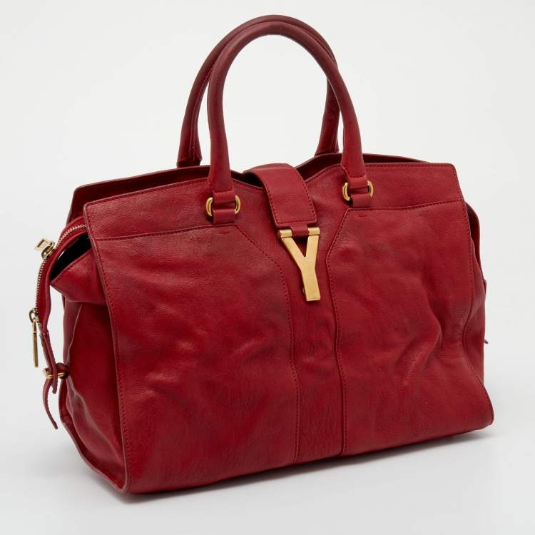 Pre Owned Yves Saint Laurent Red Leather Medium Cabas Chyc Tote