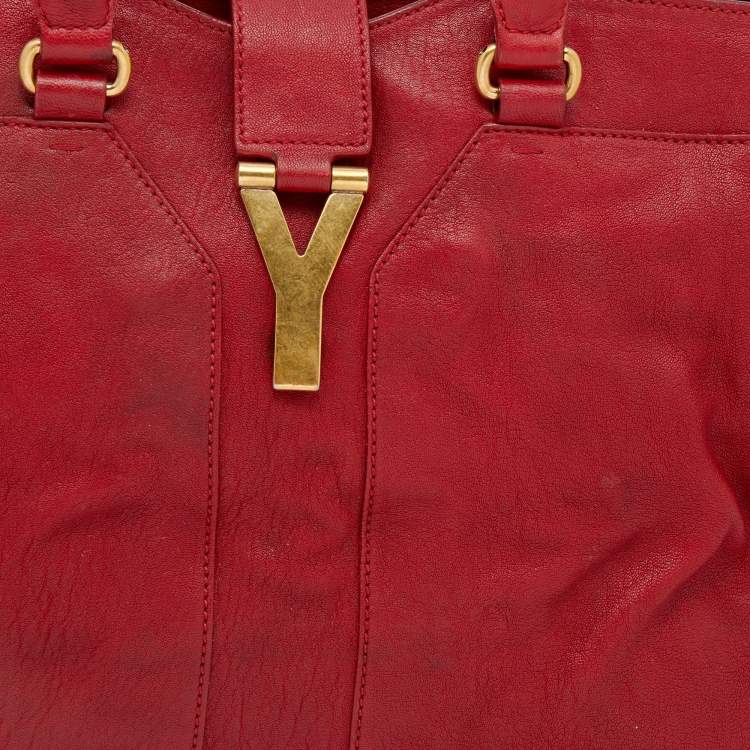 Pre Owned Yves Saint Laurent Red Leather Medium Cabas Chyc Tote