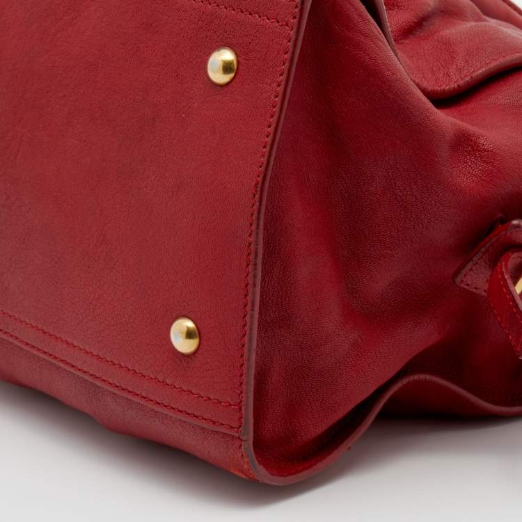 Pre Owned Yves Saint Laurent Red Leather Medium Cabas Chyc Tote