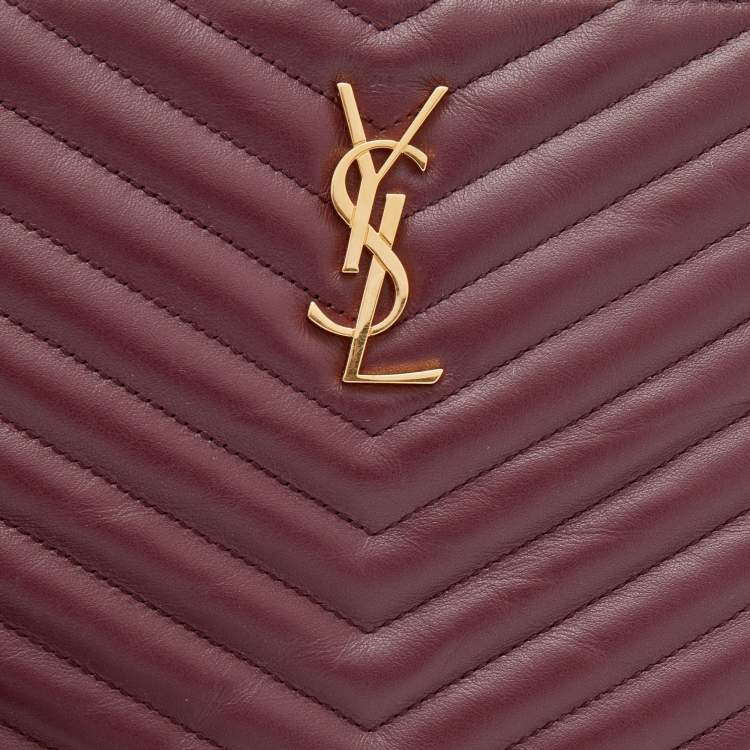 Pre Owned Yves Saint Laurent Burgundy Quilted Leather Monogram Wristlet Pouch