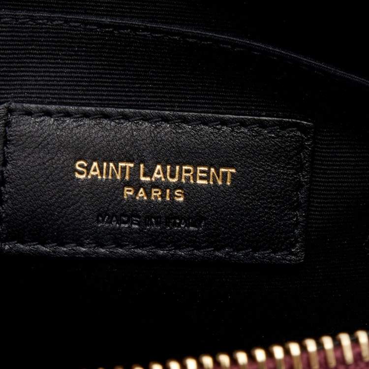 Pre Owned Yves Saint Laurent Burgundy Quilted Leather Monogram Wristlet Pouch