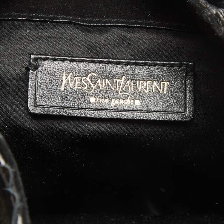 Pre Owned Yves Saint Laurent Black Patent Leather Small Floral Applique Downtown Tote