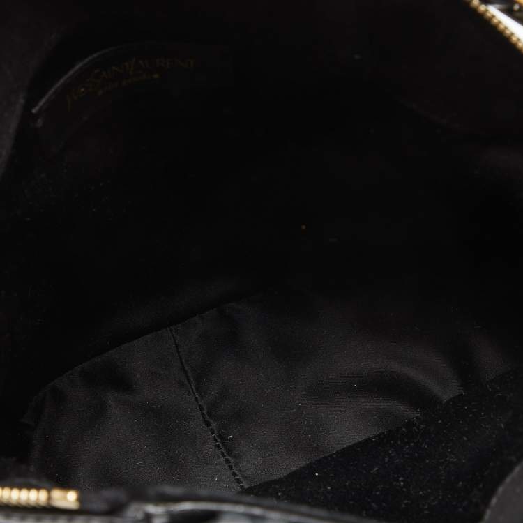 Pre Owned Yves Saint Laurent Black Patent Leather Small Floral Applique Downtown Tote