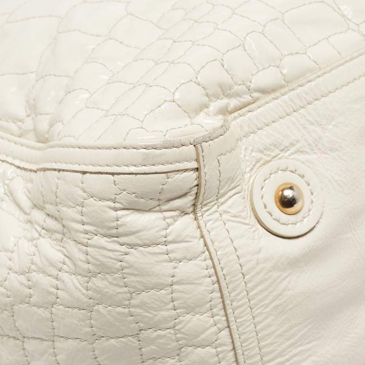 Pre Owned Yves Saint Laurent Off White Croc Embossed Patent Leather Large Downtown Tote