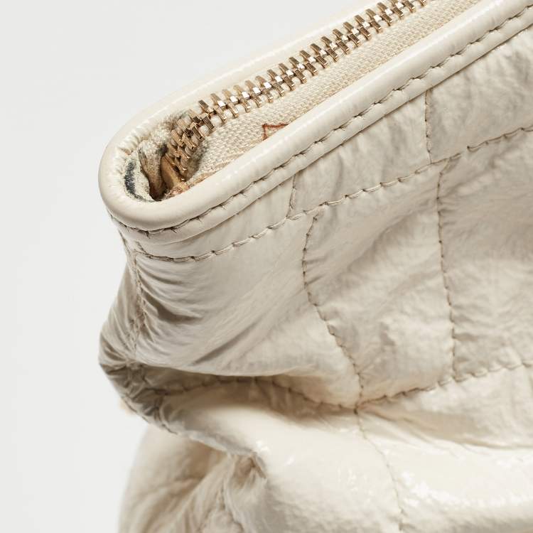Pre Owned Yves Saint Laurent Off White Croc Embossed Patent Leather Large Downtown Tote