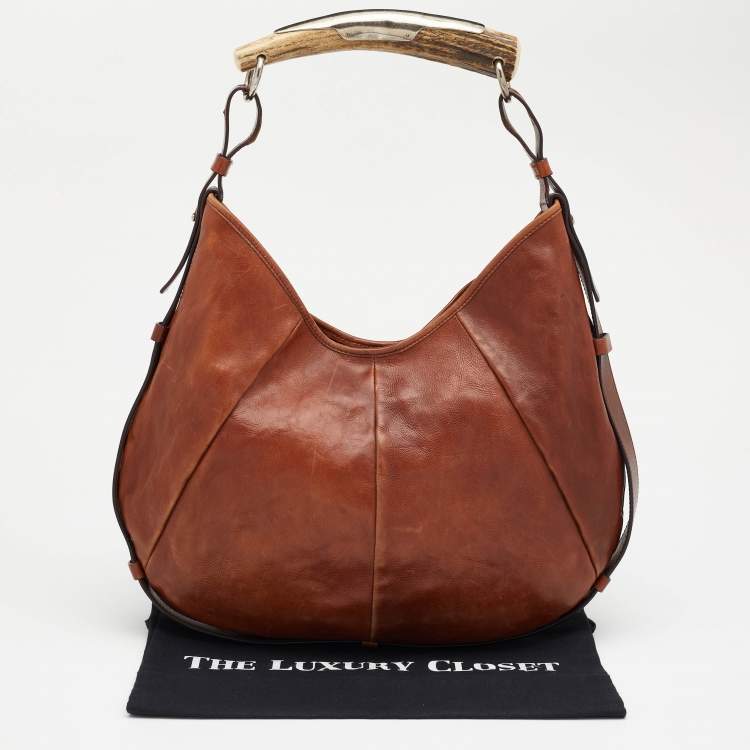 Pre Owned Yves Saint Laurent Brown Leather Mombasa Horn Hobo