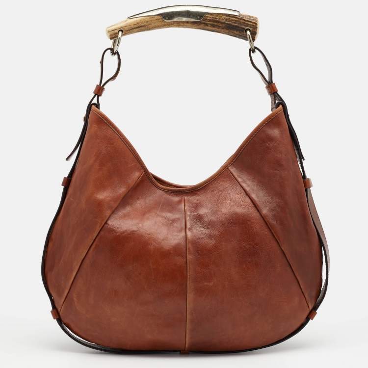 Pre Owned Yves Saint Laurent Brown Leather Mombasa Horn Hobo