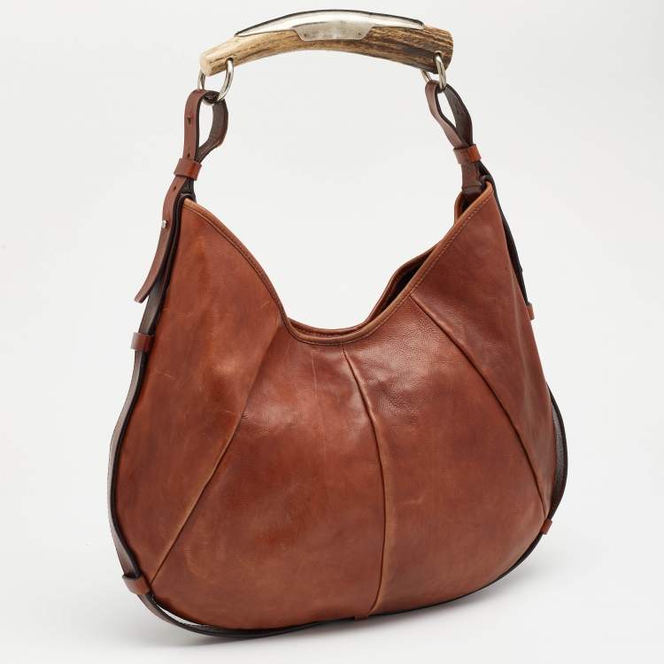 Pre Owned Yves Saint Laurent Brown Leather Mombasa Horn Hobo