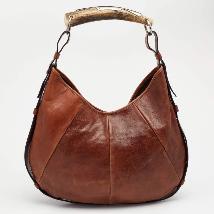 Pre Owned Yves Saint Laurent Brown Leather Mombasa Horn Hobo