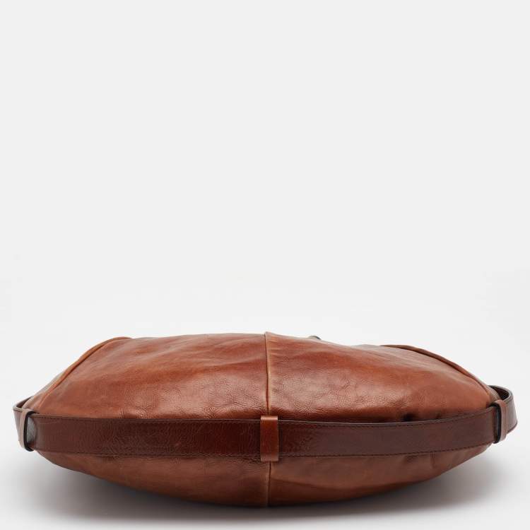 Pre Owned Yves Saint Laurent Brown Leather Mombasa Horn Hobo