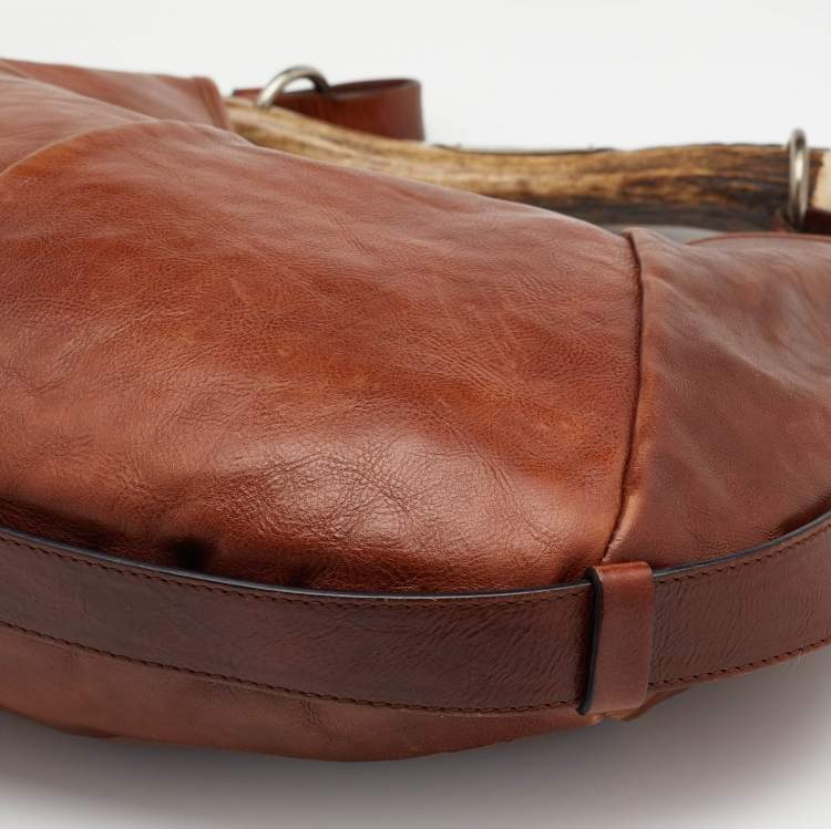 Pre Owned Yves Saint Laurent Brown Leather Mombasa Horn Hobo