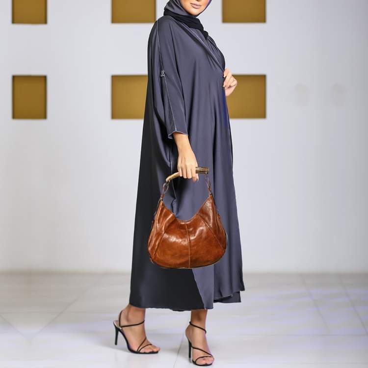 Pre Owned Yves Saint Laurent Brown Leather Mombasa Horn Hobo