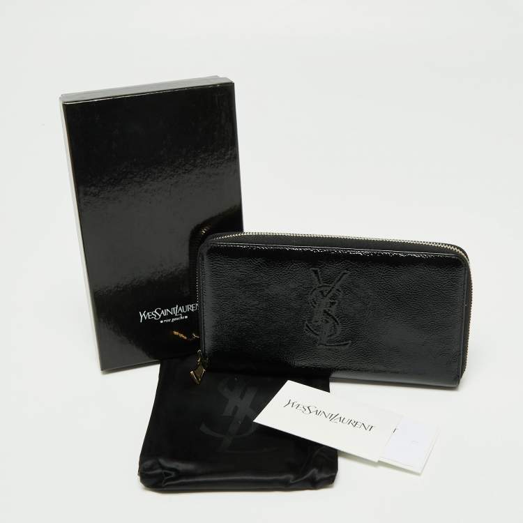 Pre Owned Yves Saint Laurent Black Patent Leather Belle De Jour Zip Around Wallet