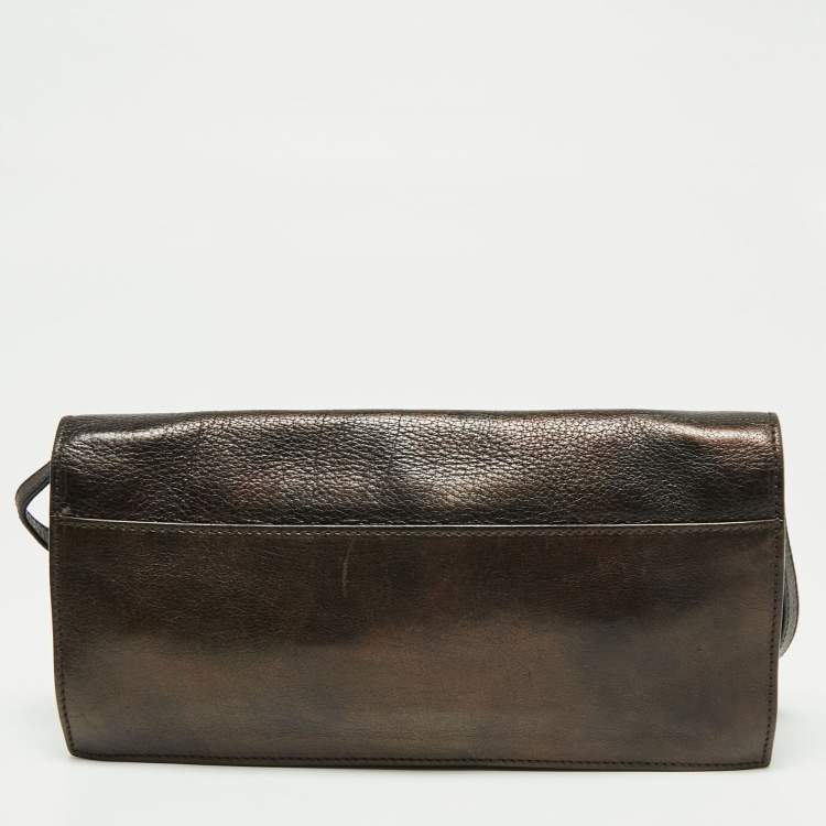 Pre Owned Yves Saint Laurent Brown Leather Jeweled Studded Flap Crossbody Bag