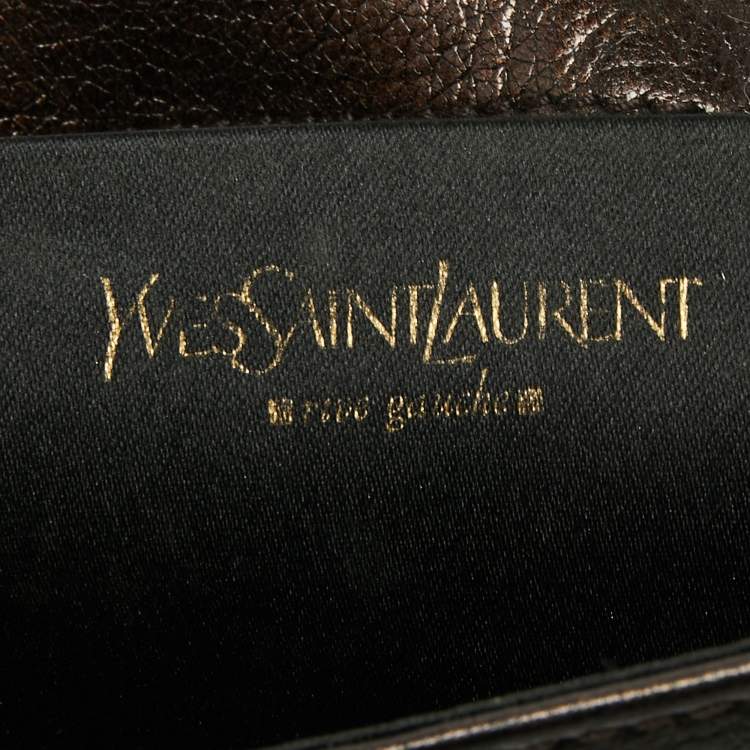 Pre Owned Yves Saint Laurent Brown Leather Jeweled Studded Flap Crossbody Bag