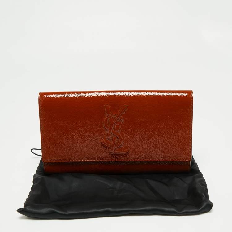 Pre Owned Yves Saint Laurent Rust Patent Leather Belle De Jour Flap Clutch