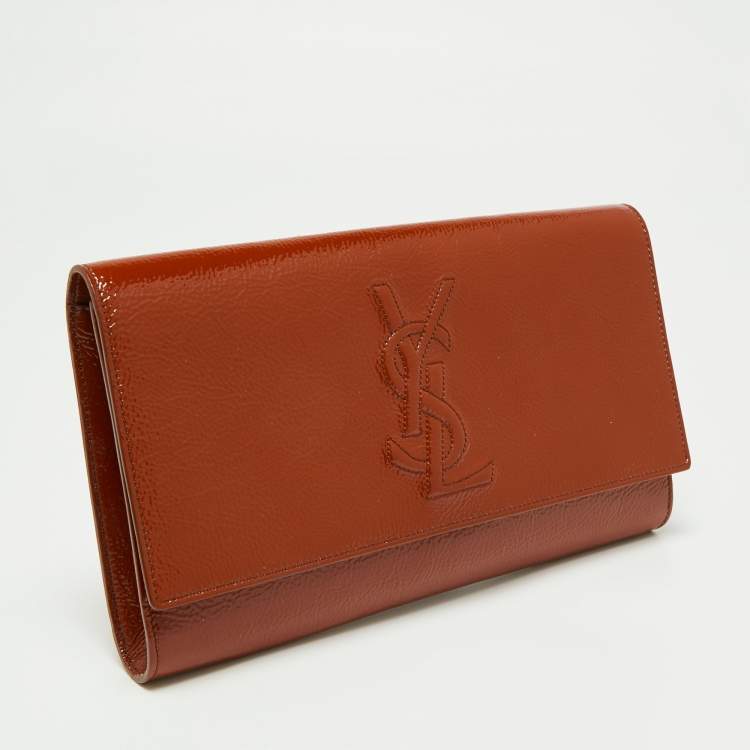 Pre Owned Yves Saint Laurent Rust Patent Leather Belle De Jour Flap Clutch