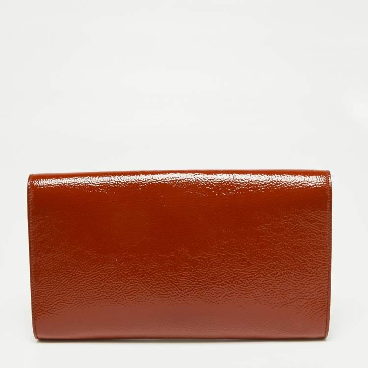 Pre Owned Yves Saint Laurent Rust Patent Leather Belle De Jour Flap Clutch