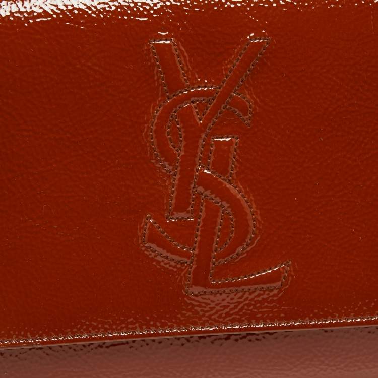 Pre Owned Yves Saint Laurent Rust Patent Leather Belle De Jour Flap Clutch
