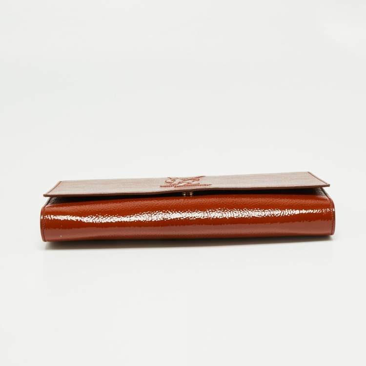 Pre Owned Yves Saint Laurent Rust Patent Leather Belle De Jour Flap Clutch