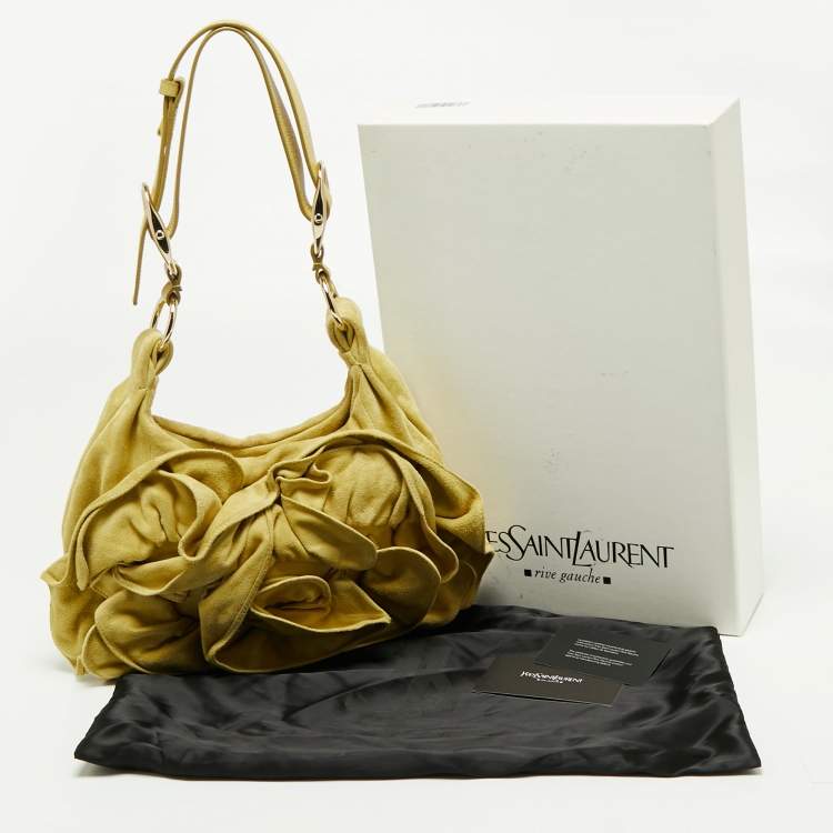 Pre Owned Yves Saint Laurent Mustard Yellow Suede Petal Nadja Hobo