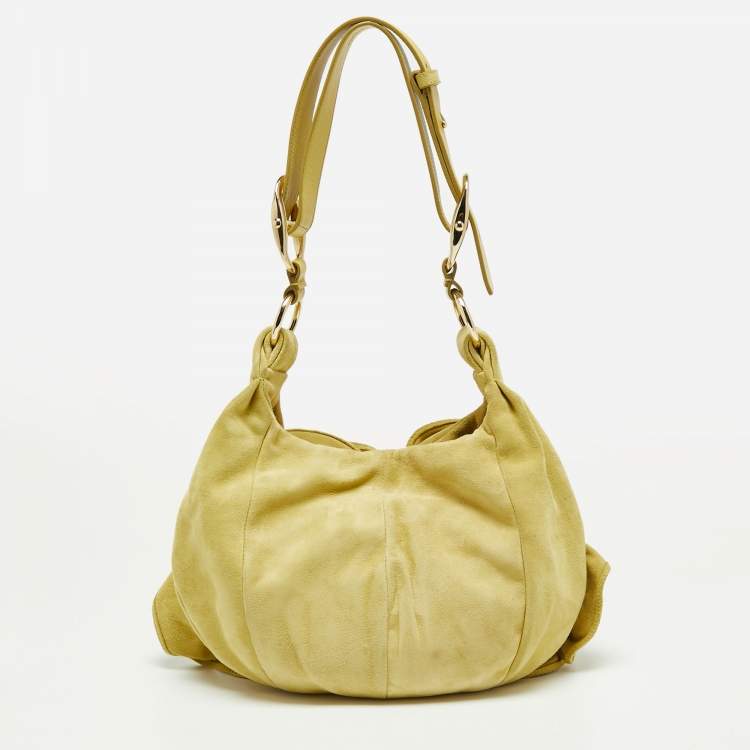 Pre Owned Yves Saint Laurent Mustard Yellow Suede Petal Nadja Hobo