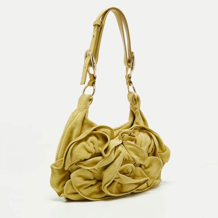 Pre Owned Yves Saint Laurent Mustard Yellow Suede Petal Nadja Hobo