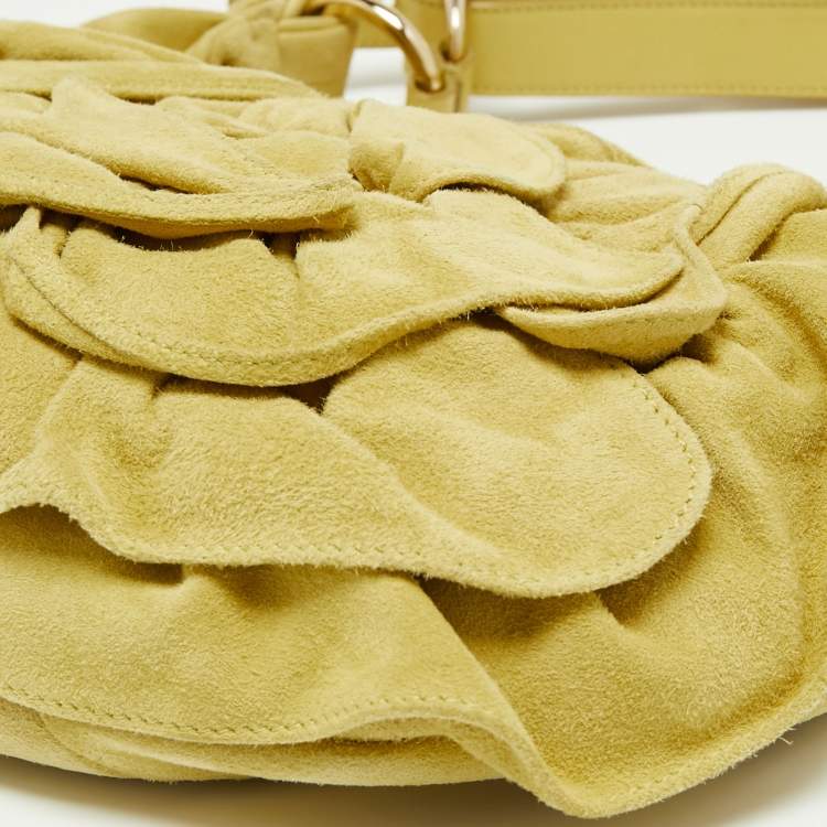 Pre Owned Yves Saint Laurent Mustard Yellow Suede Petal Nadja Hobo