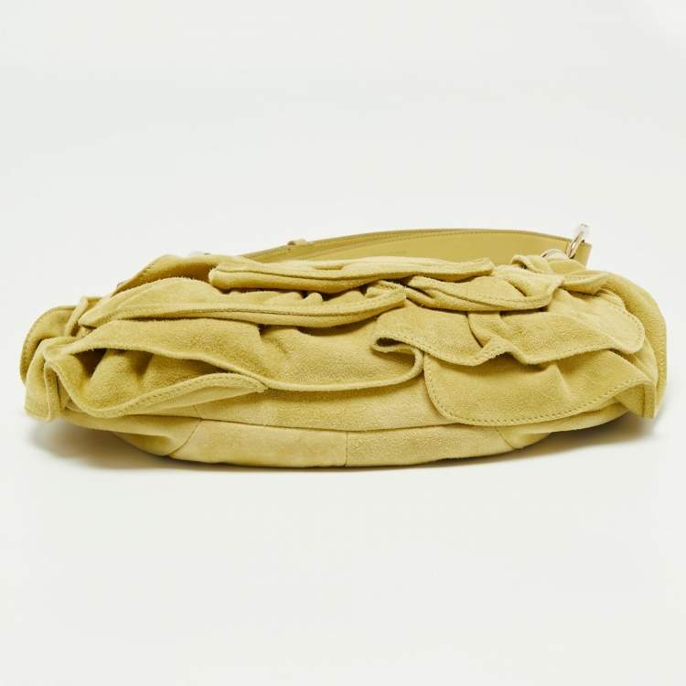 Pre Owned Yves Saint Laurent Mustard Yellow Suede Petal Nadja Hobo