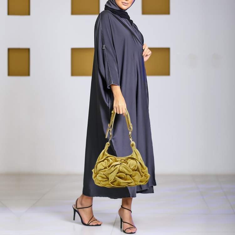 Pre Owned Yves Saint Laurent Mustard Yellow Suede Petal Nadja Hobo