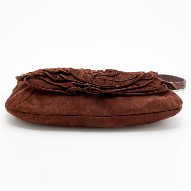 Pre Owned Yves Saint Laurent Dark Brown Suede And Leather Nadja Rose Petal Baguette
