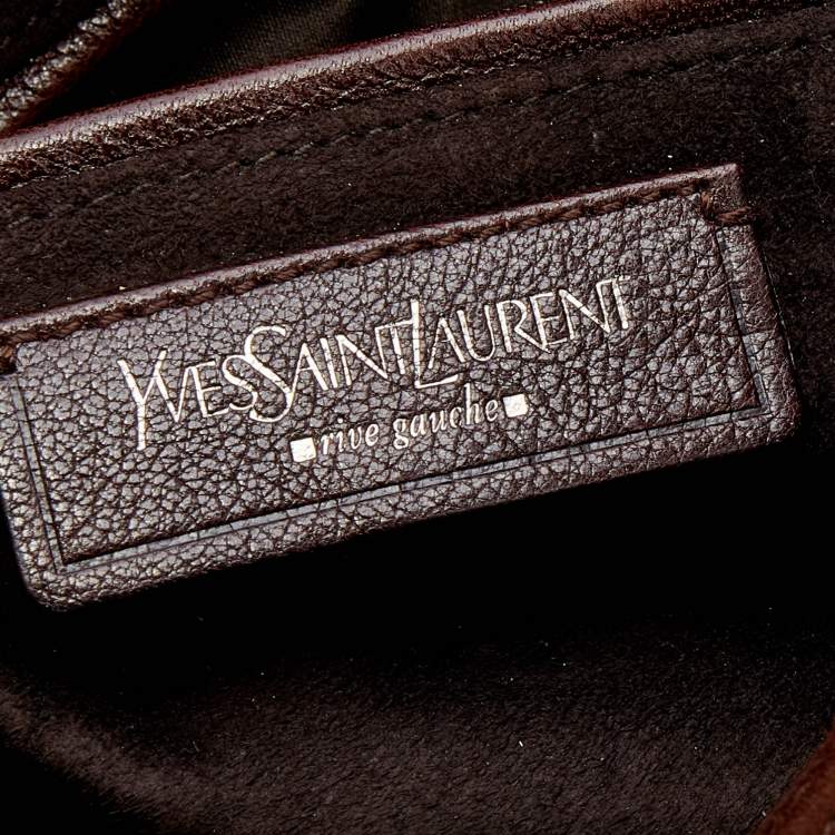 Pre Owned Yves Saint Laurent Dark Brown Suede And Leather Nadja Rose Petal Baguette