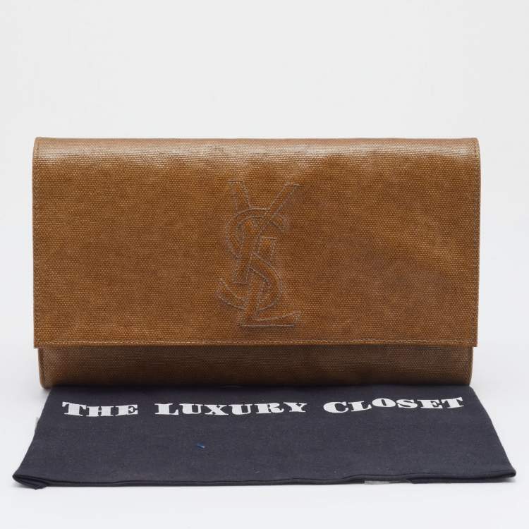 Pre Owned Yves Saint Laurent Brown Coated Canvas Belle De Jour Flap Clutch