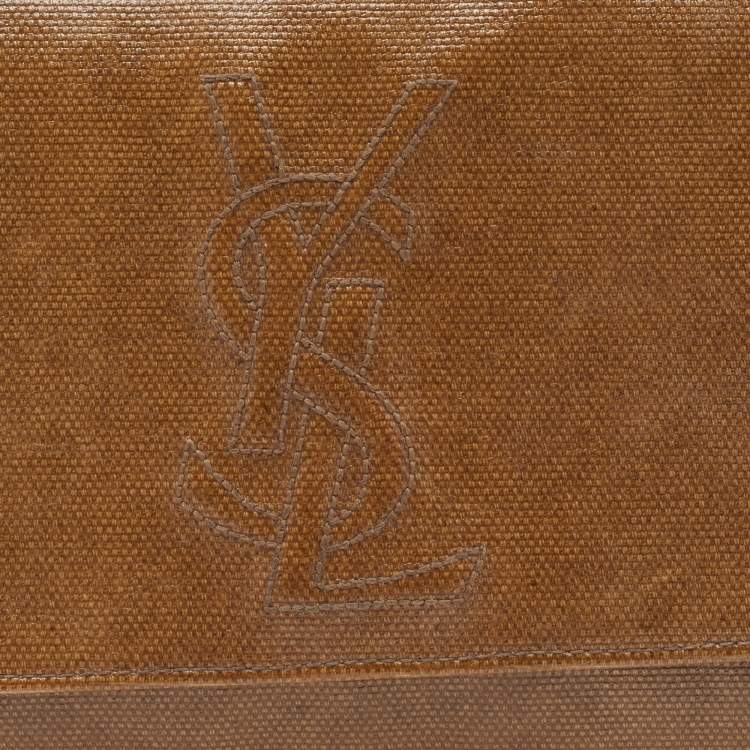 Pre Owned Yves Saint Laurent Brown Coated Canvas Belle De Jour Flap Clutch