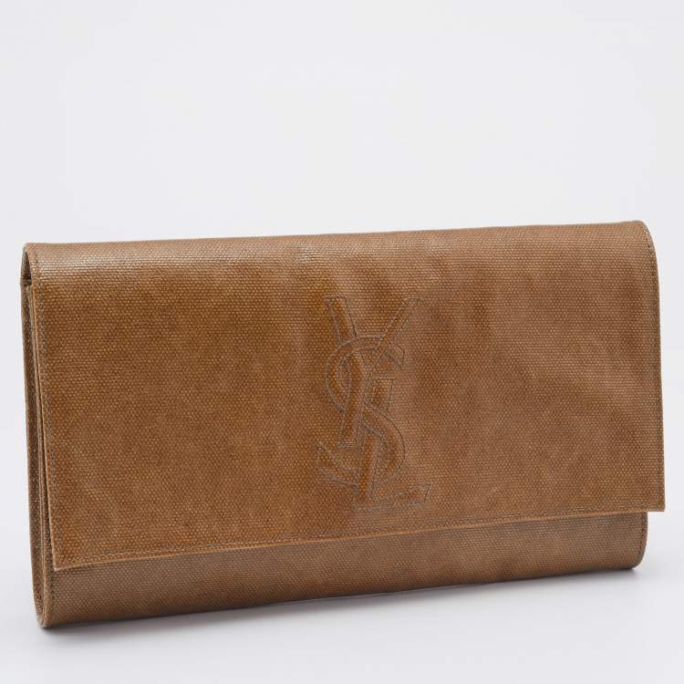 Pre Owned Yves Saint Laurent Brown Coated Canvas Belle De Jour Flap Clutch