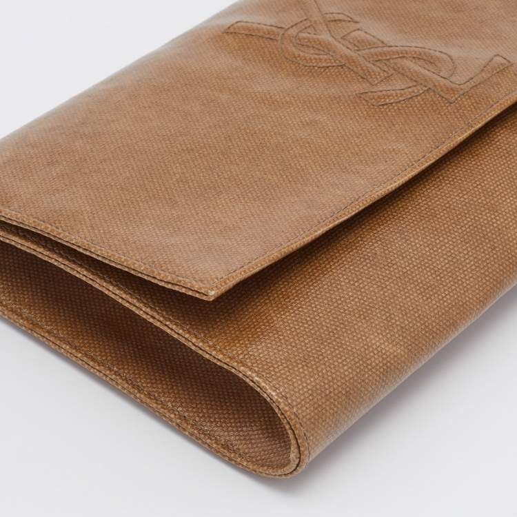 Pre Owned Yves Saint Laurent Brown Coated Canvas Belle De Jour Flap Clutch
