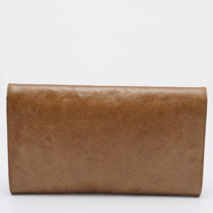 Pre Owned Yves Saint Laurent Brown Coated Canvas Belle De Jour Flap Clutch