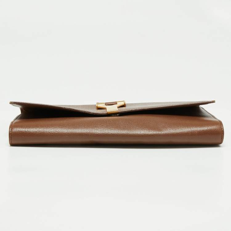 Pre Owned Saint Laurent Brown Leather Large Chyc Clutch