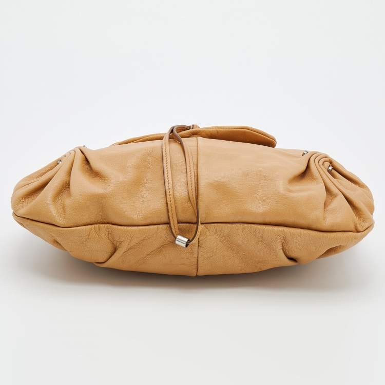 Pre Owned Yves Saint Laurent By Tom Ford Tan Leather Gathered Shoulder Bag