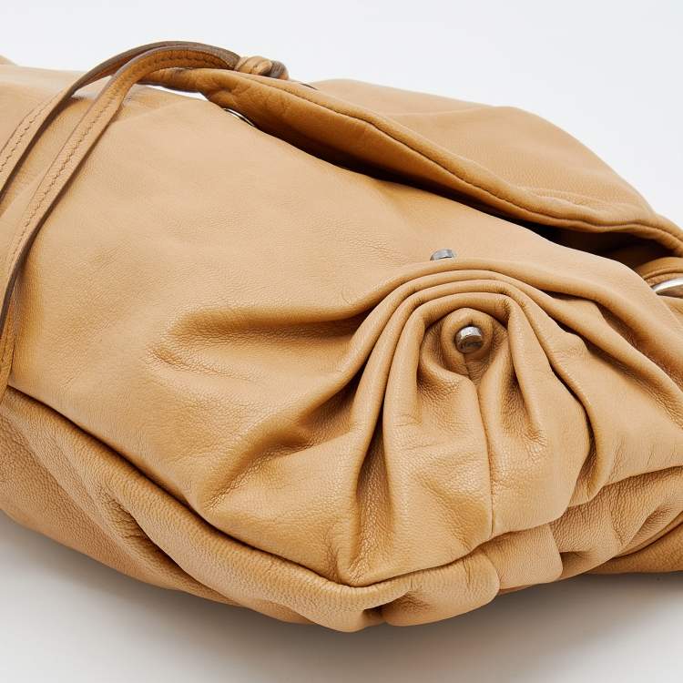 Pre Owned Yves Saint Laurent By Tom Ford Tan Leather Gathered Shoulder Bag