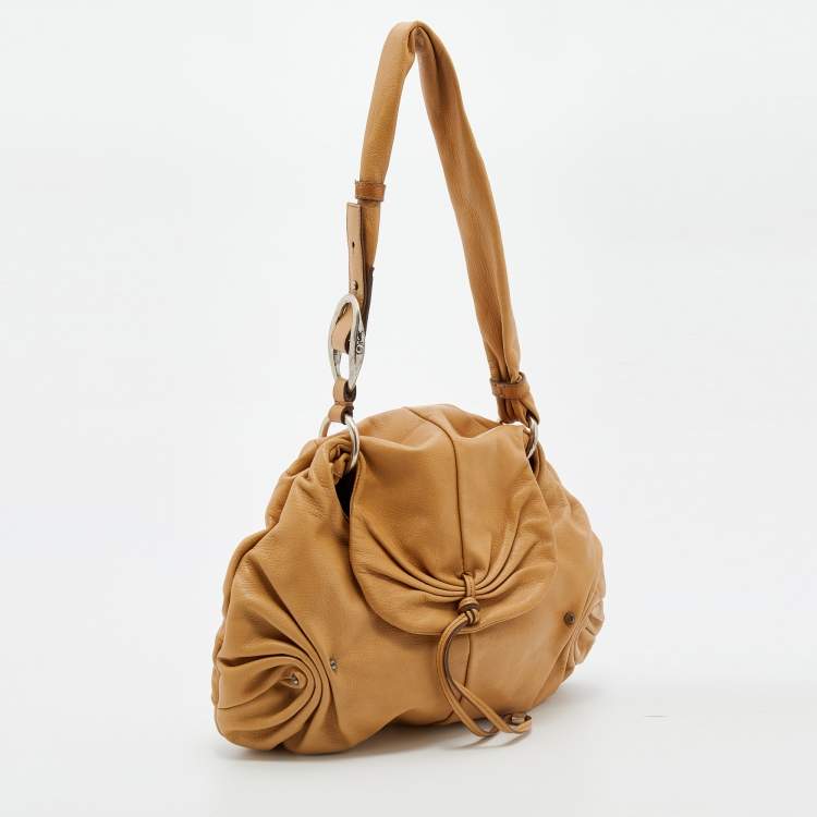 Pre Owned Yves Saint Laurent By Tom Ford Tan Leather Gathered Shoulder Bag