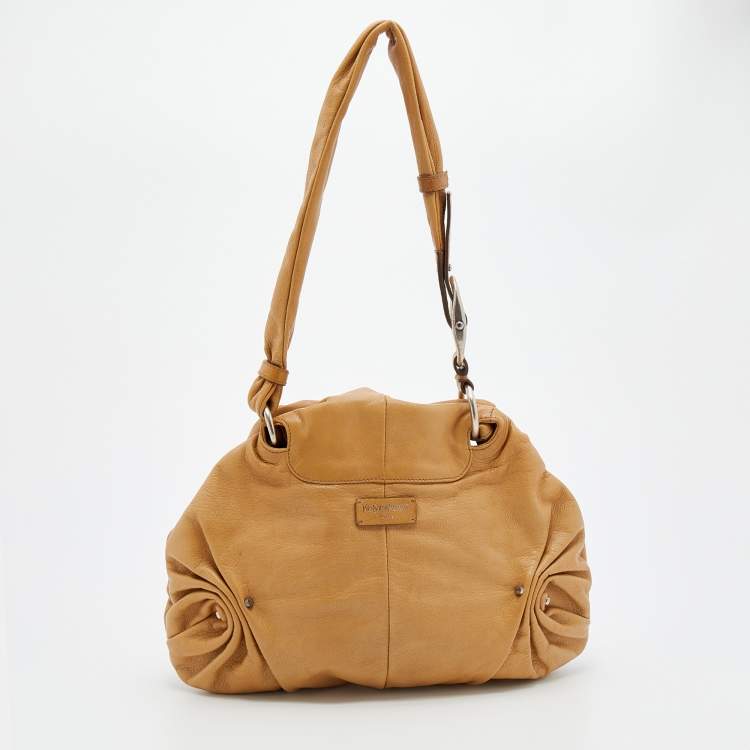Pre Owned Yves Saint Laurent By Tom Ford Tan Leather Gathered Shoulder Bag