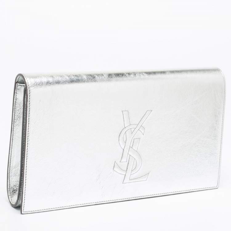 مملوكة مسبقًا Yves Saint Laurent Silver Glossy Leather Belle De Jour Flap Clutch
