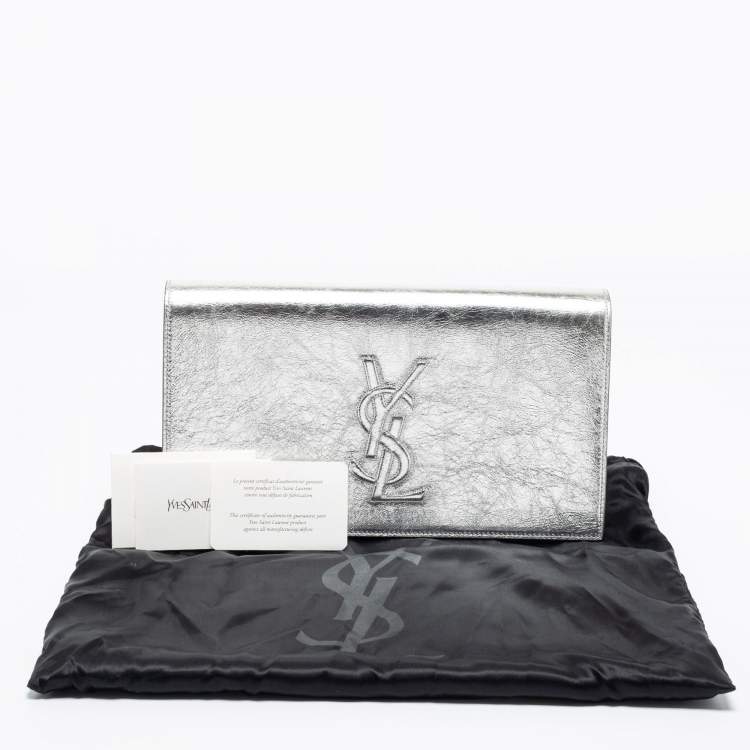 مملوكة مسبقًا Yves Saint Laurent Silver Glossy Leather Belle De Jour Flap Clutch