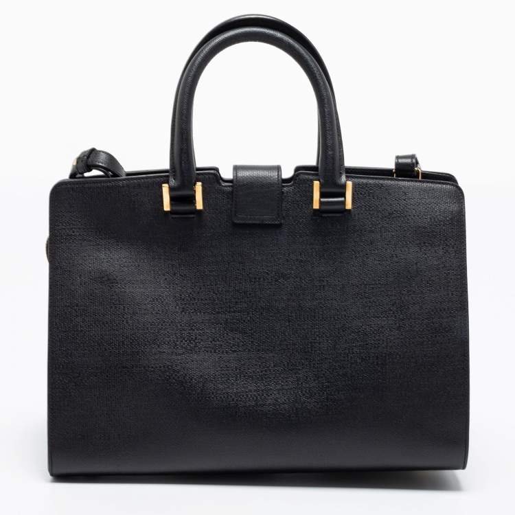 Pre Owned Yves Saint Laurent Black Textured Leather Small Cabas Chyc Tote