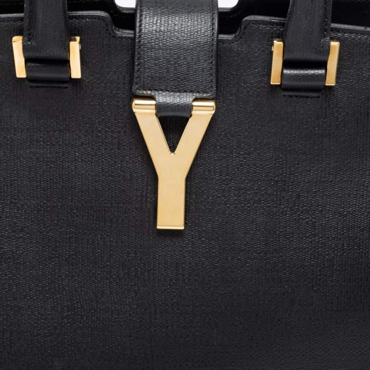 Pre Owned Yves Saint Laurent Black Textured Leather Small Cabas Chyc Tote