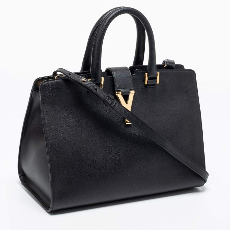 Pre Owned Yves Saint Laurent Black Textured Leather Small Cabas Chyc Tote