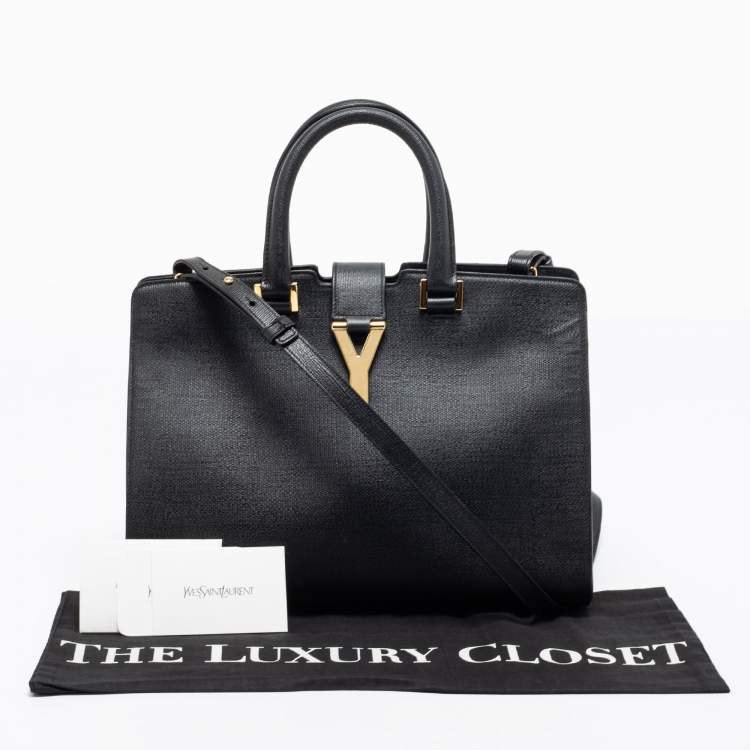 Pre Owned Yves Saint Laurent Black Textured Leather Small Cabas Chyc Tote