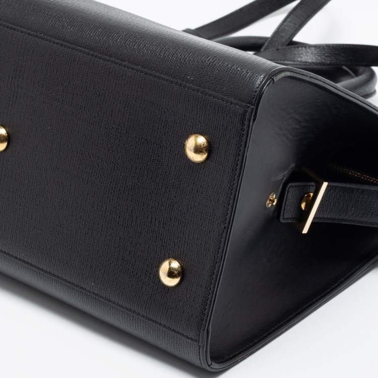 Pre Owned Yves Saint Laurent Black Textured Leather Small Cabas Chyc Tote